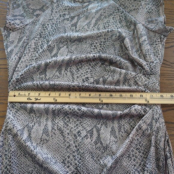 Vintage Steppin Out Metallic Snake Print Ruched Midi Dress Flutter Cap Sleeves M - Picture 14 of 16
